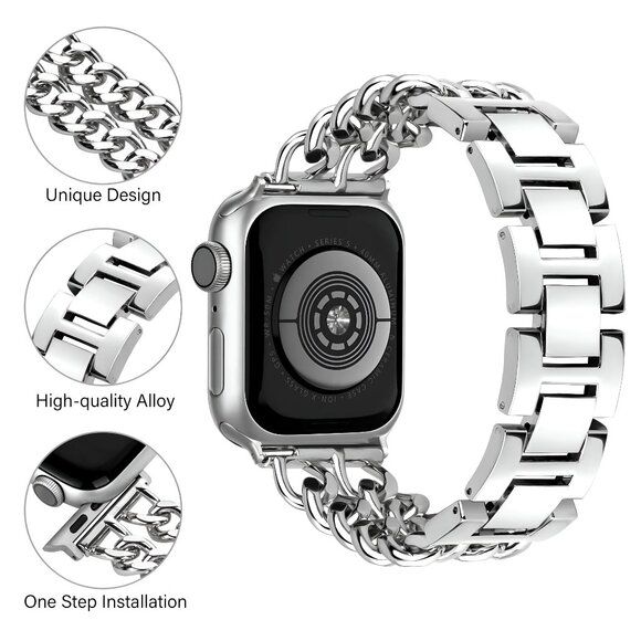 Apple Watch Band Adjustable Stylish Strap Silver Stainless Chain - Picture 7 of 9